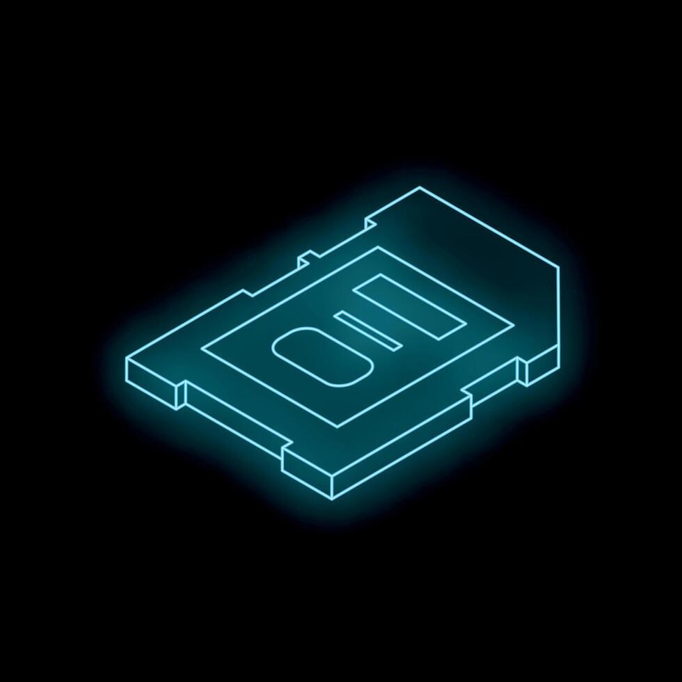Glowing neon memory card on black background representing digital storage vector