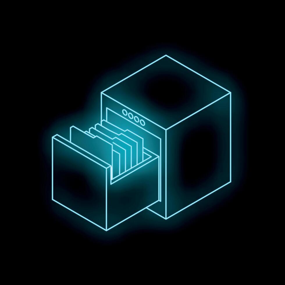 Futuristic filing cabinet glowing with digital data on a dark background vector