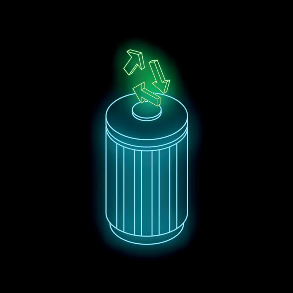 Glowing neon air filter purifying airflow with arrows showing filtering process vector