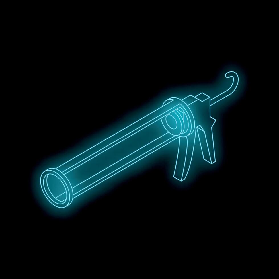 Glowing wireframe skeleton of caulking gun on black background vector