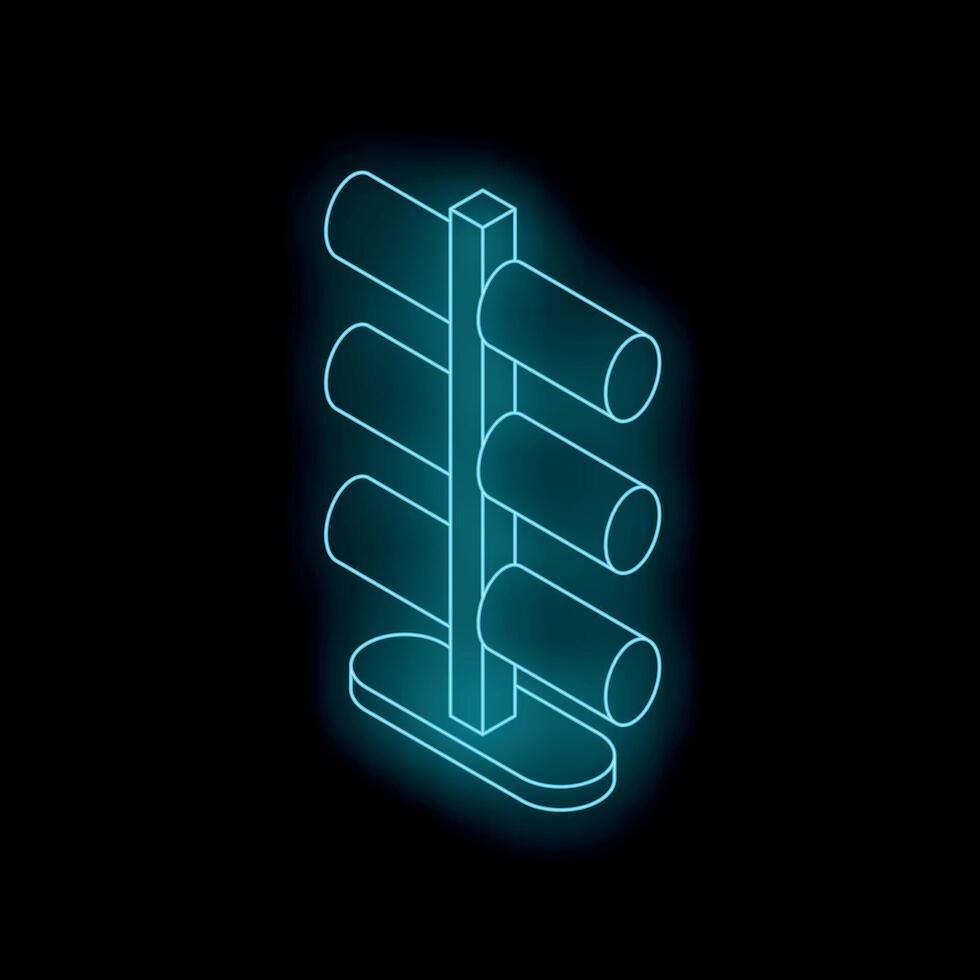 Neon blue traffic light showing stop signal on black background vector