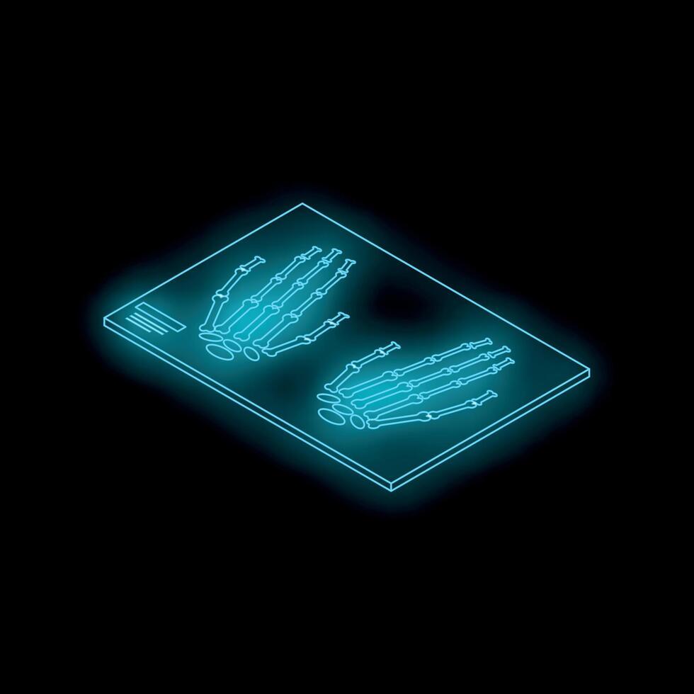 Radiograph showing human hand bones in neon light vector