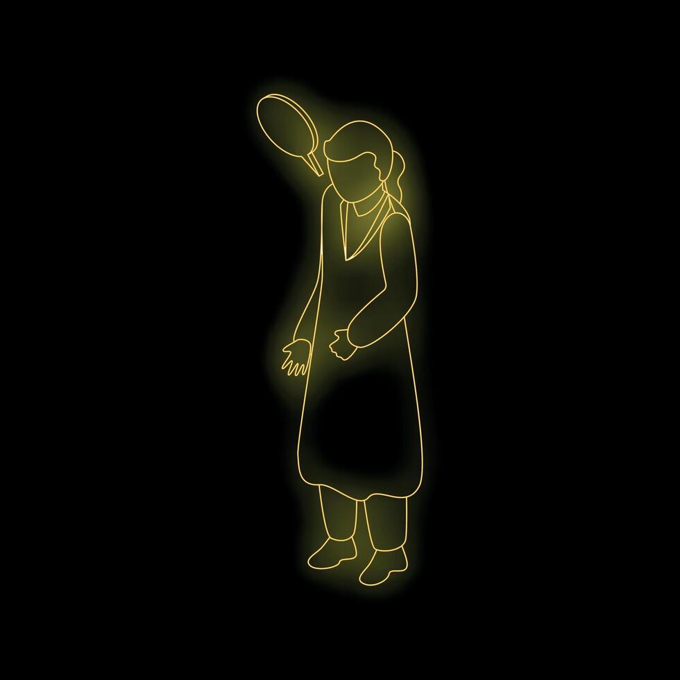 Neon woman thinking with speech bubble on black background vector