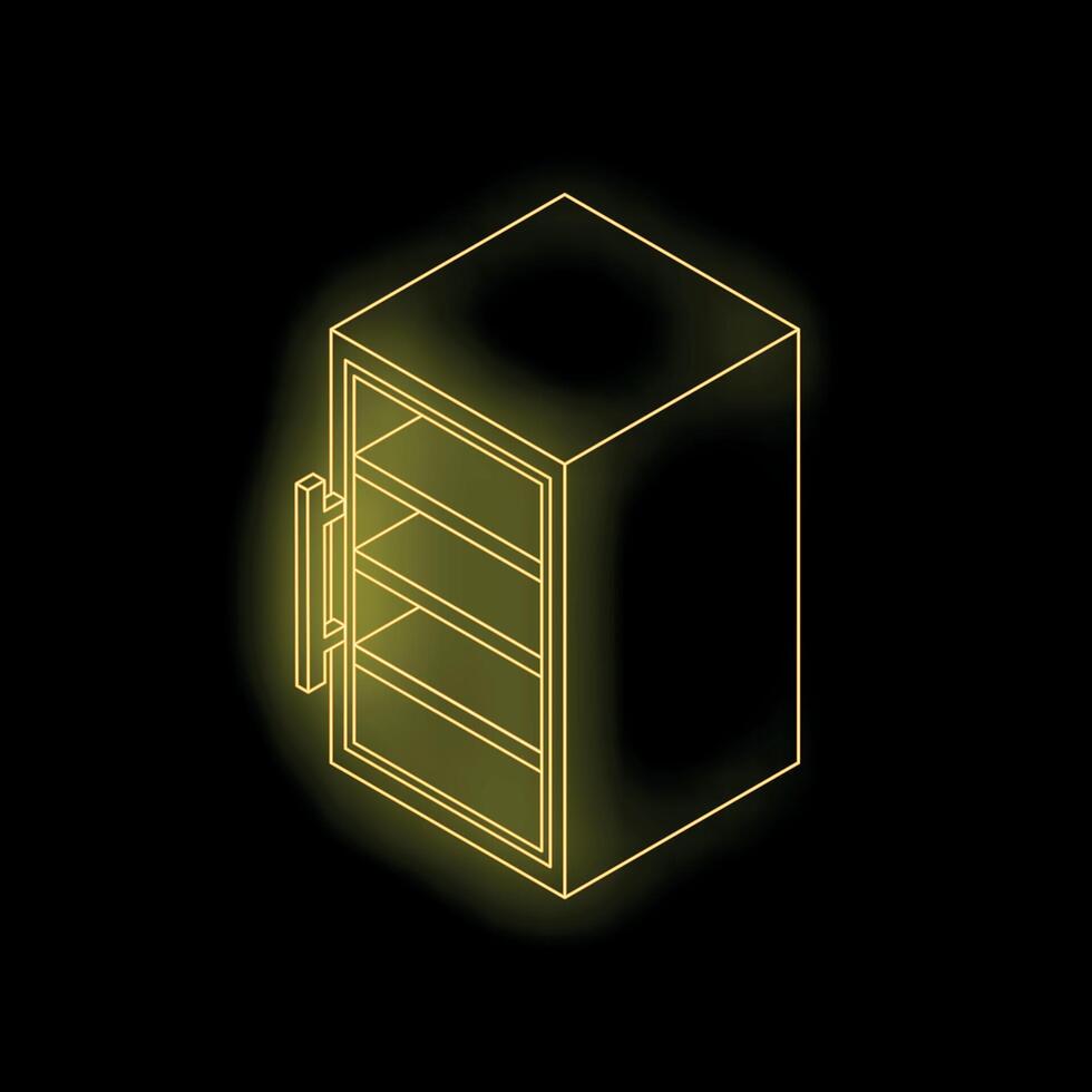 Glowing yellow refrigerator icon on black background representing food storage vector
