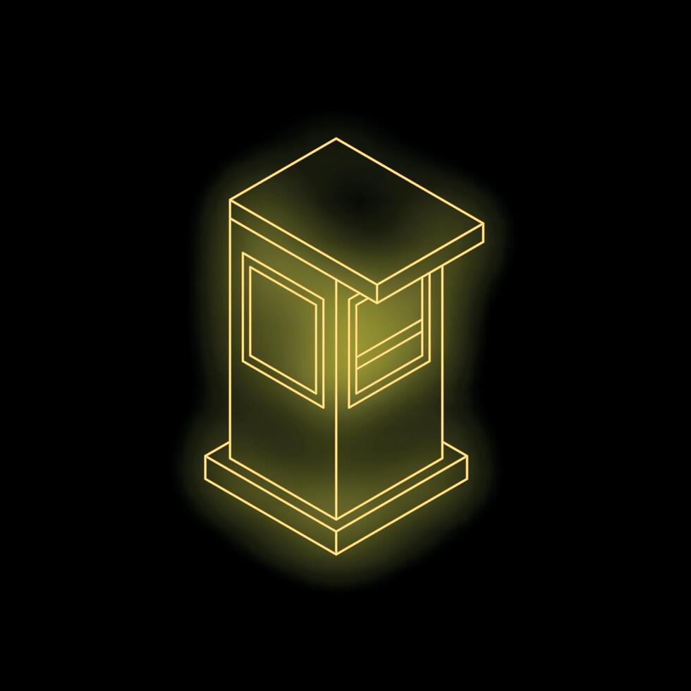 Glowing yellow security booth isometric illustration on black background vector