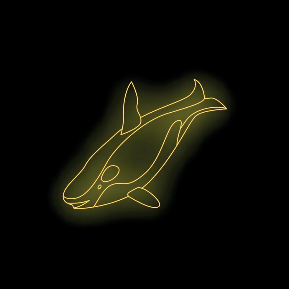 Glowing neon orca whale swimming in dark ocean depths vector