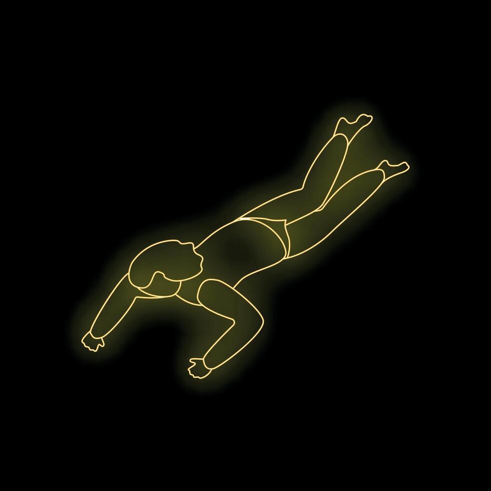 Man floating in zero gravity neon sign on black background vector