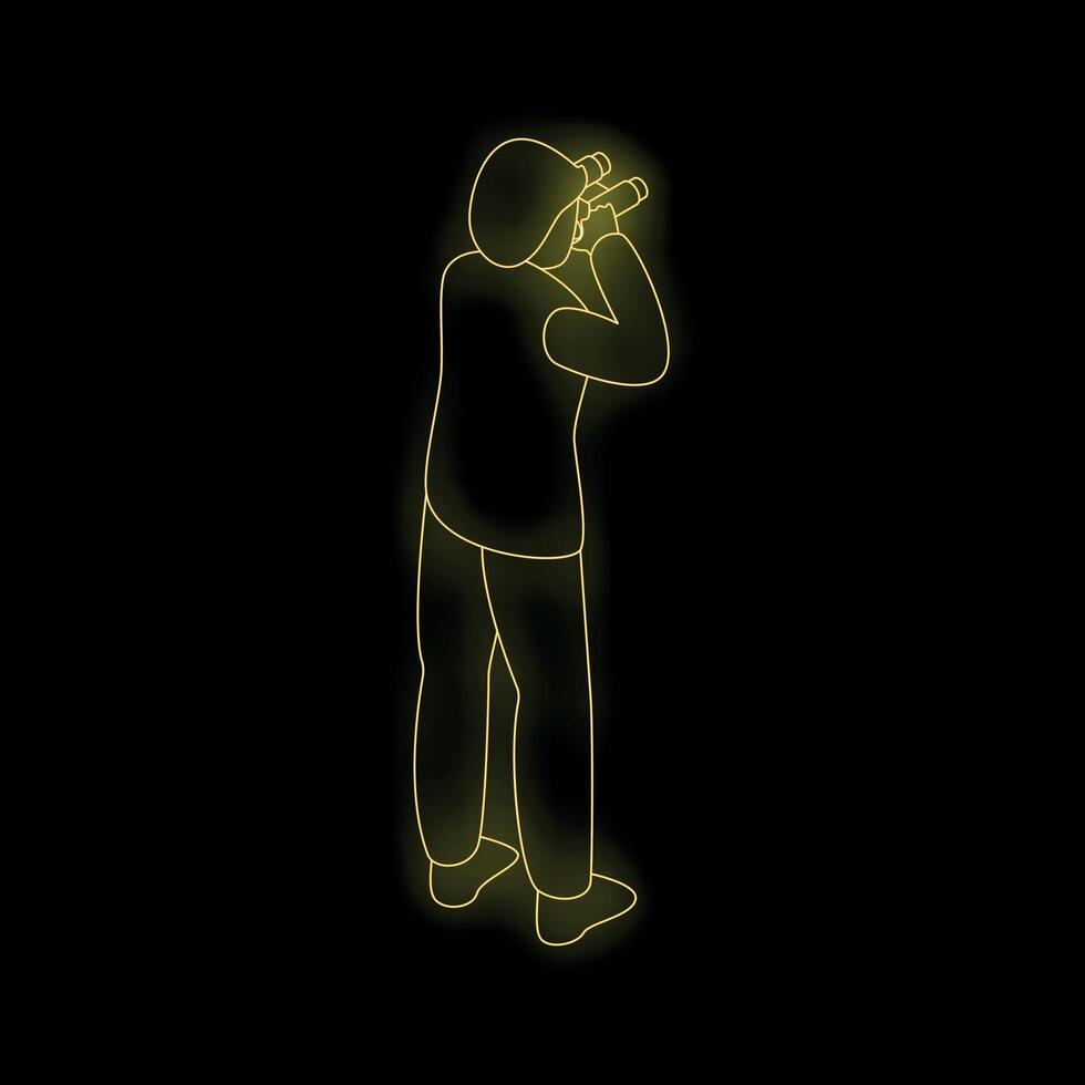 Man watching with binoculars, neon style illustration on black background vector