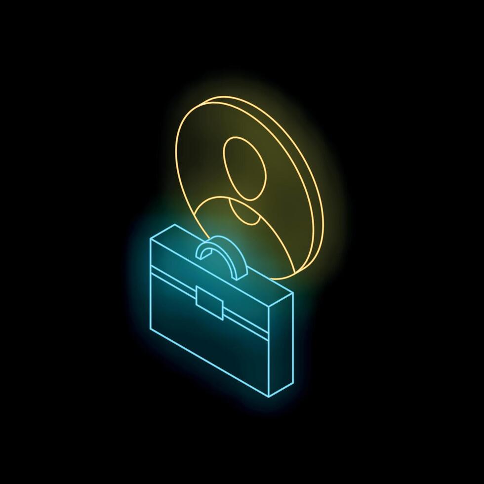 Neon yellow profile icon hovering over blue briefcase representing job search and career opportunities vector