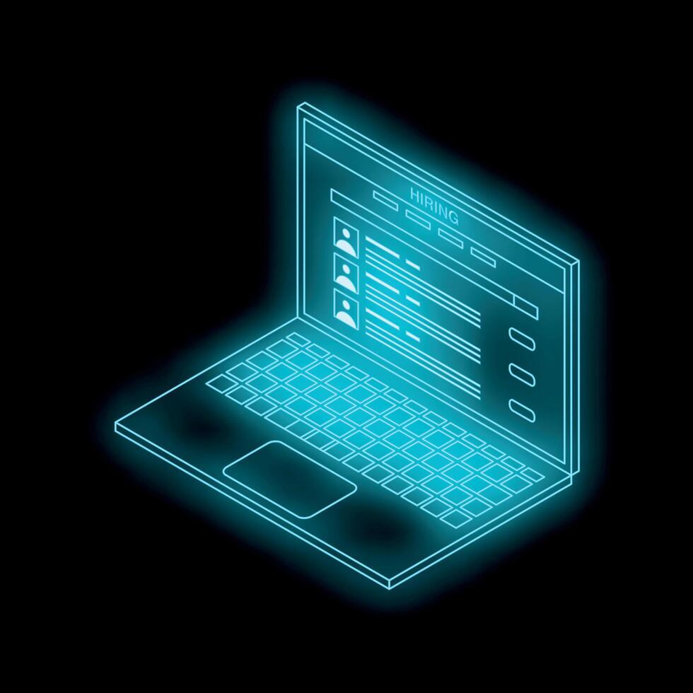 Laptop showing hiring page on black background vector