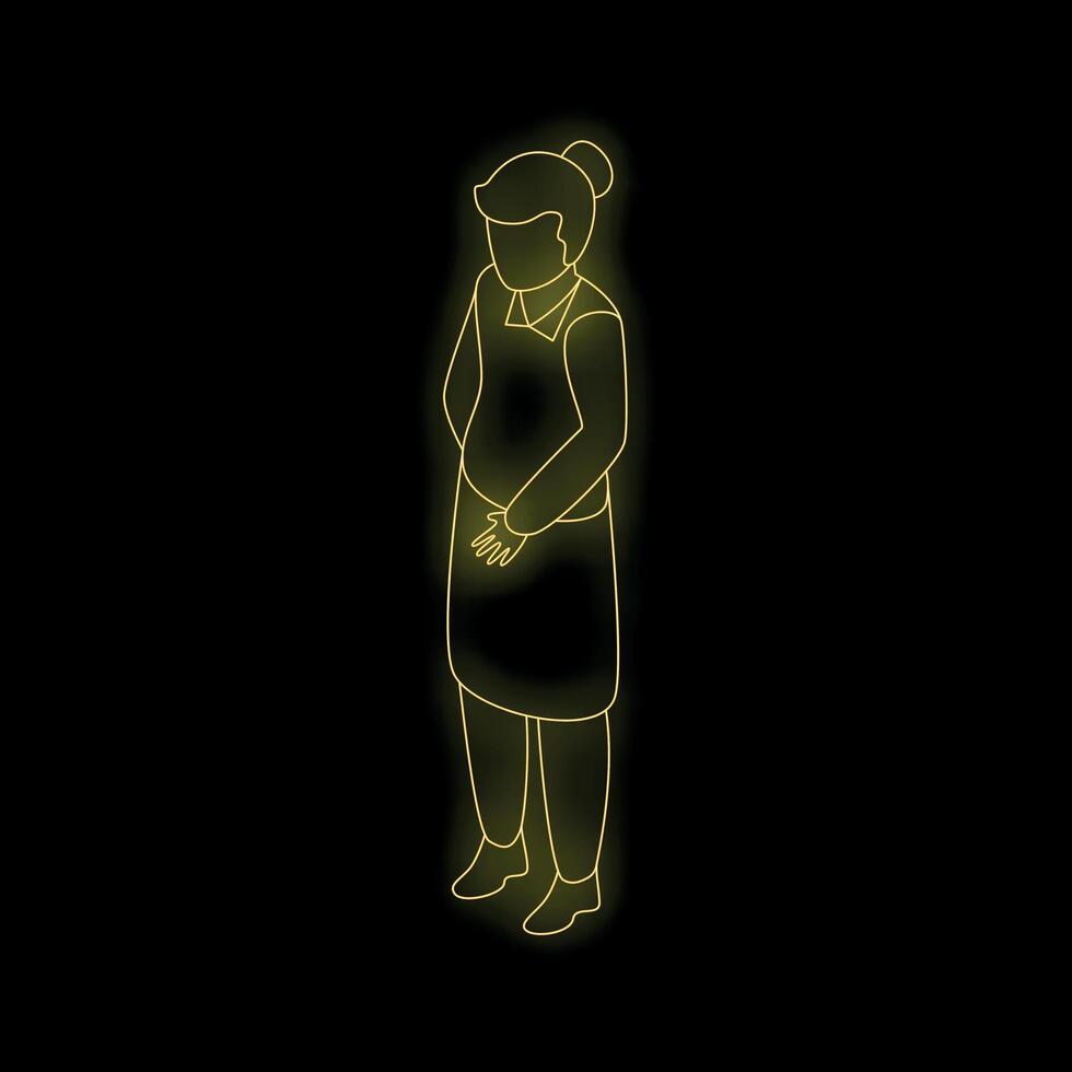 Neon glowing female waiter standing isometric view vector