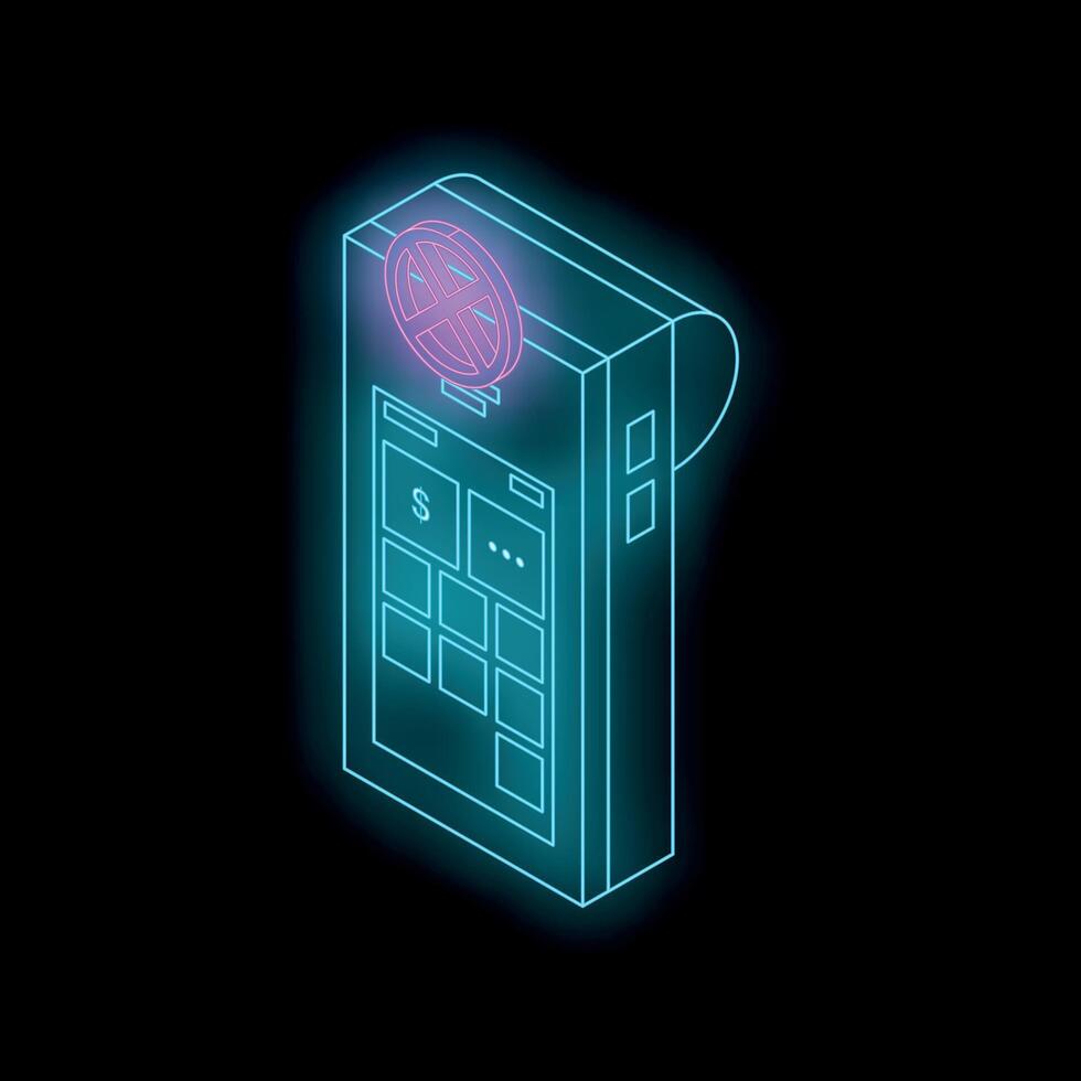 Neon pos terminal showing crossed circle symbol on dark background vector