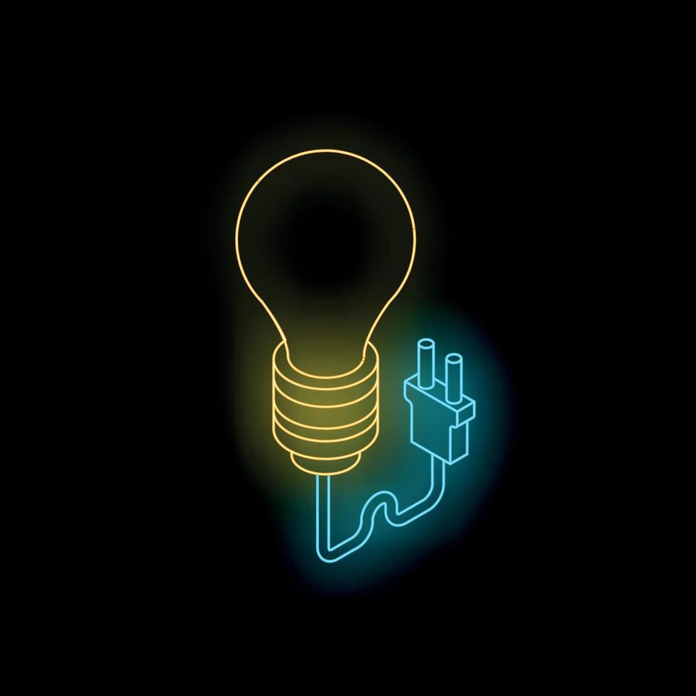 Neon light bulb connecting to power plug, creative idea and energy concept vector