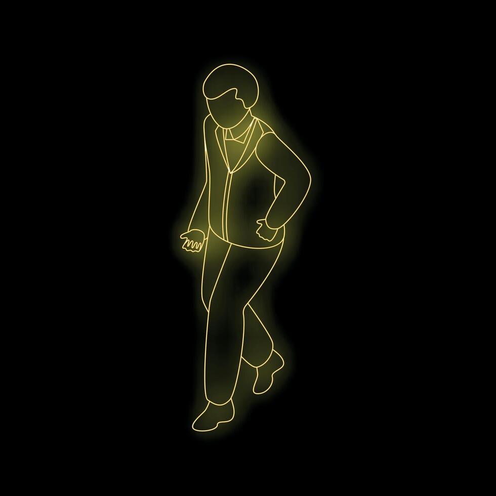 Businessman walking forward glowing neon light effect on black background vector