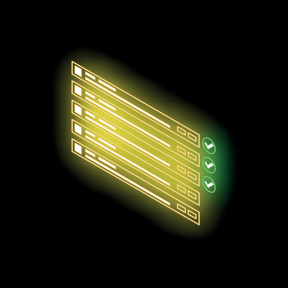 Neon yellow checklist showing progress on black background vector