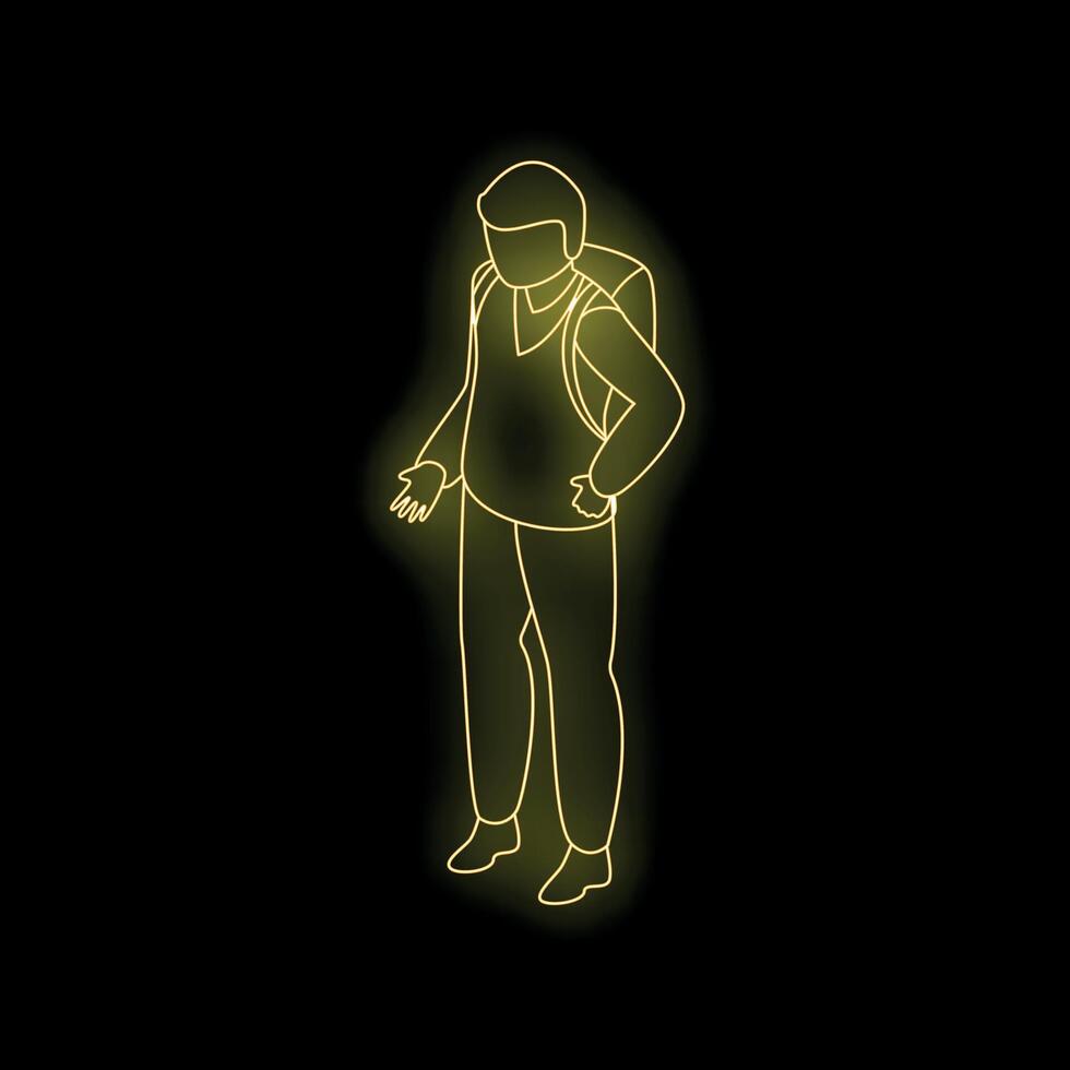 Student walking with backpack in neon light style illustration vector