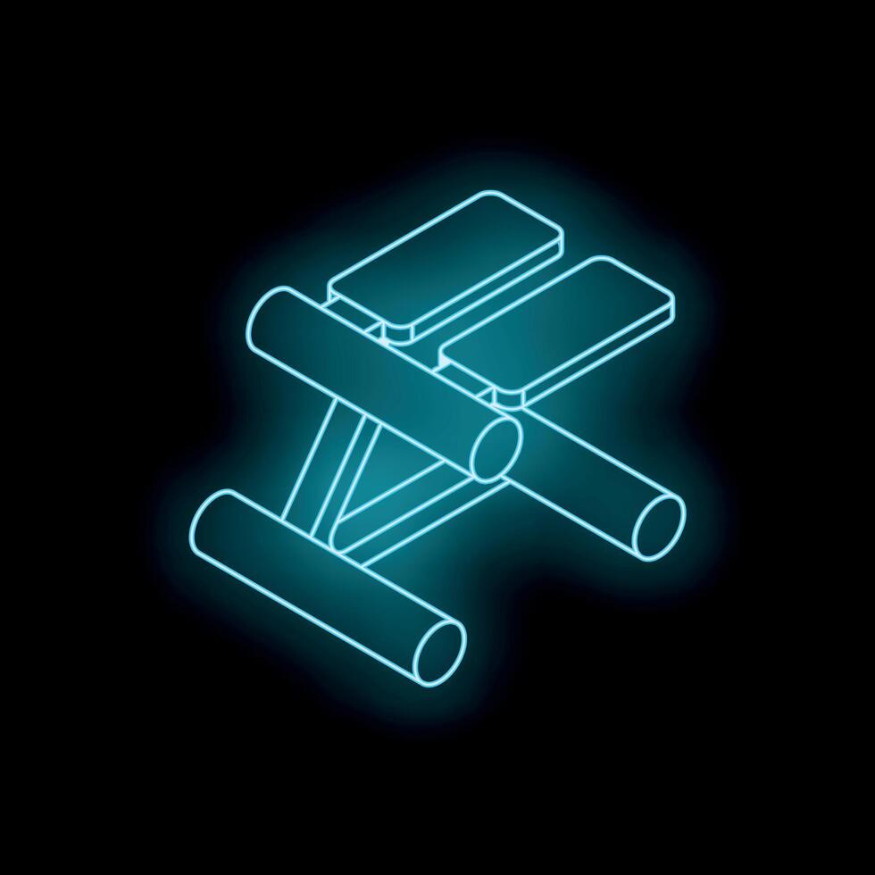 Neon blue abdominal bench glowing on dark background vector