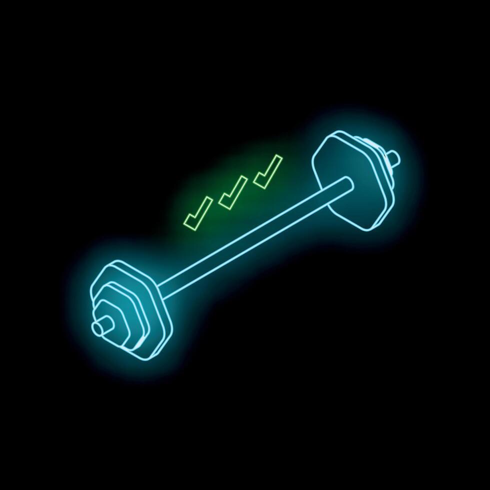 Neon barbell representing successful workout goals with check marks vector