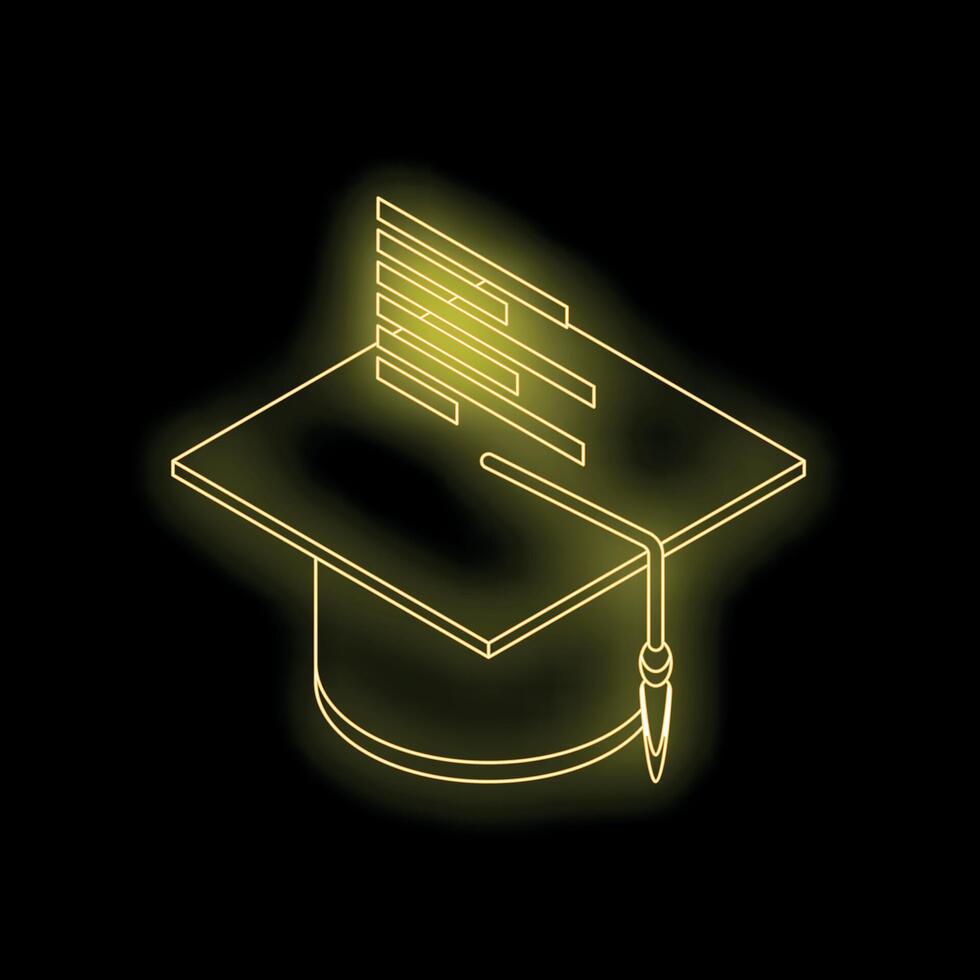 Neon graduation cap symbolizing academic achievement and knowledge vector