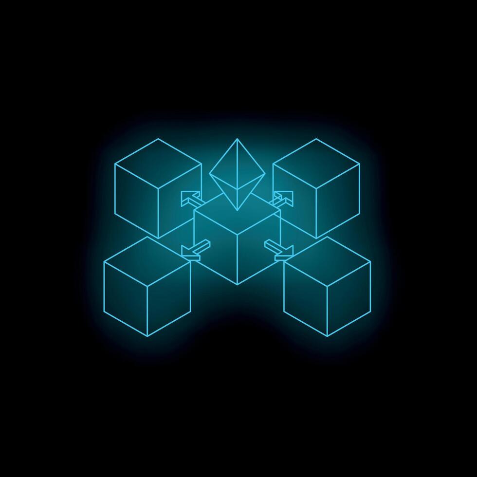 Blockchain technology connecting cubes with cryptocurrency diamond symbol on black background vector