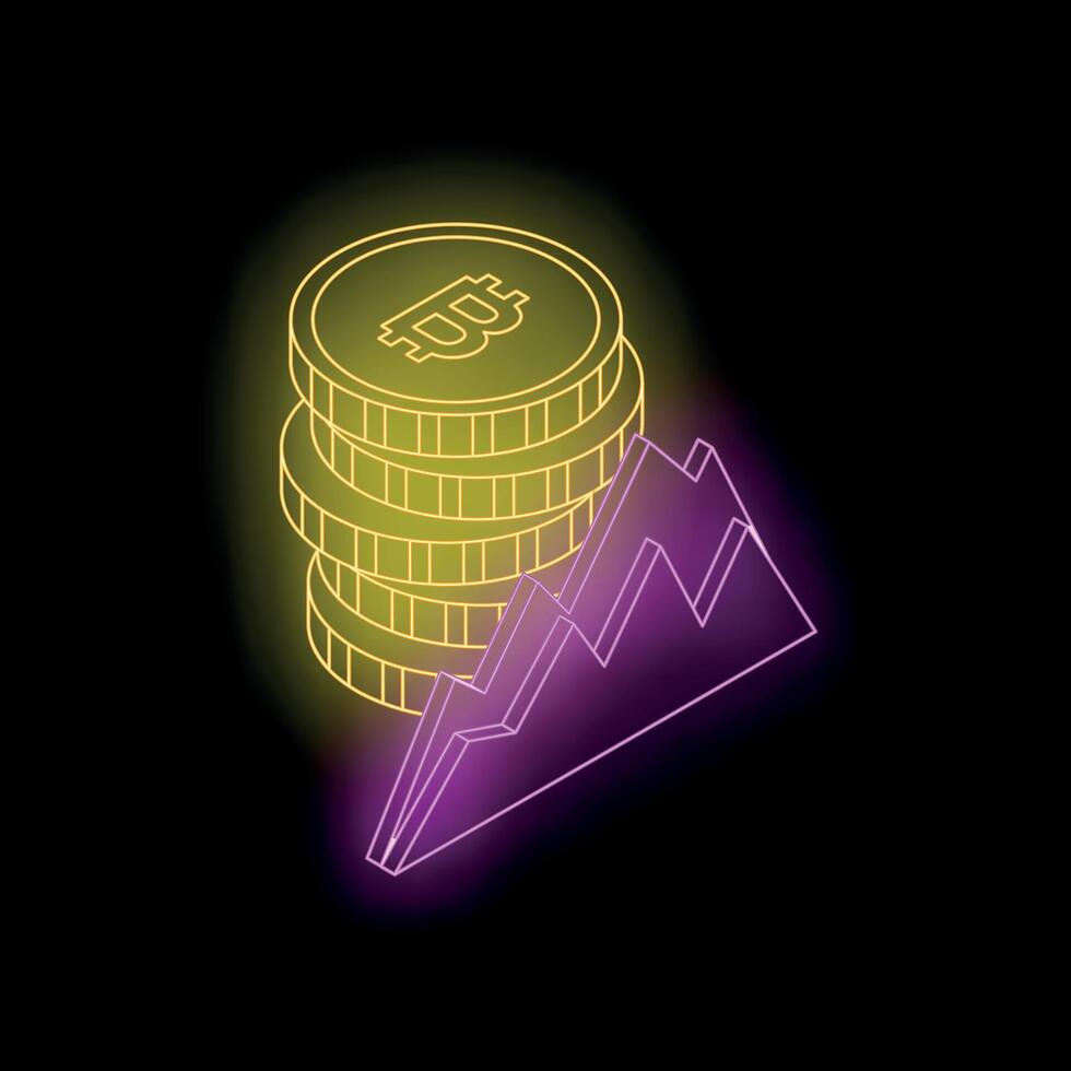 Bitcoin cryptocurrency stack increasing value with upward trending graph vector