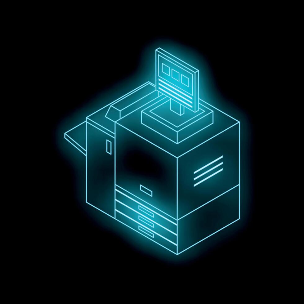 Glowing futuristic photocopier representing printing and office technology vector