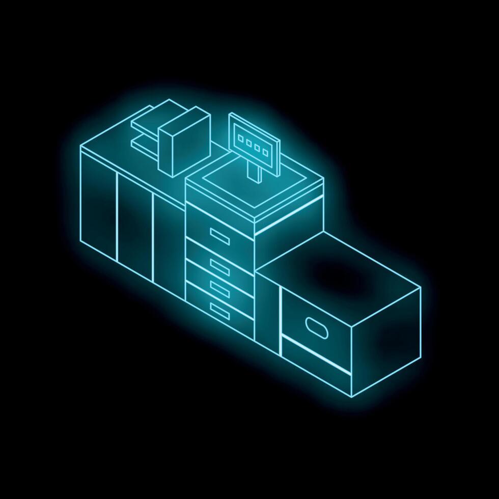 Glowing cash register checkout counter on black background vector