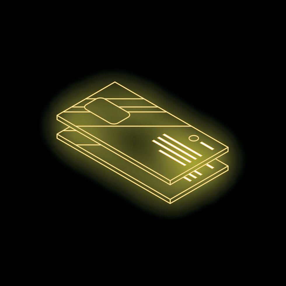 Neon yellow credit cards forming stack on black background vector