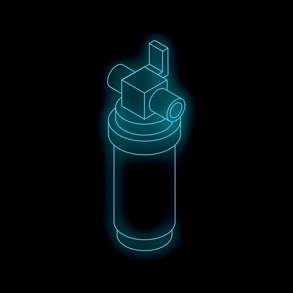 Neon blue water filter cartridge replacing on black background vector