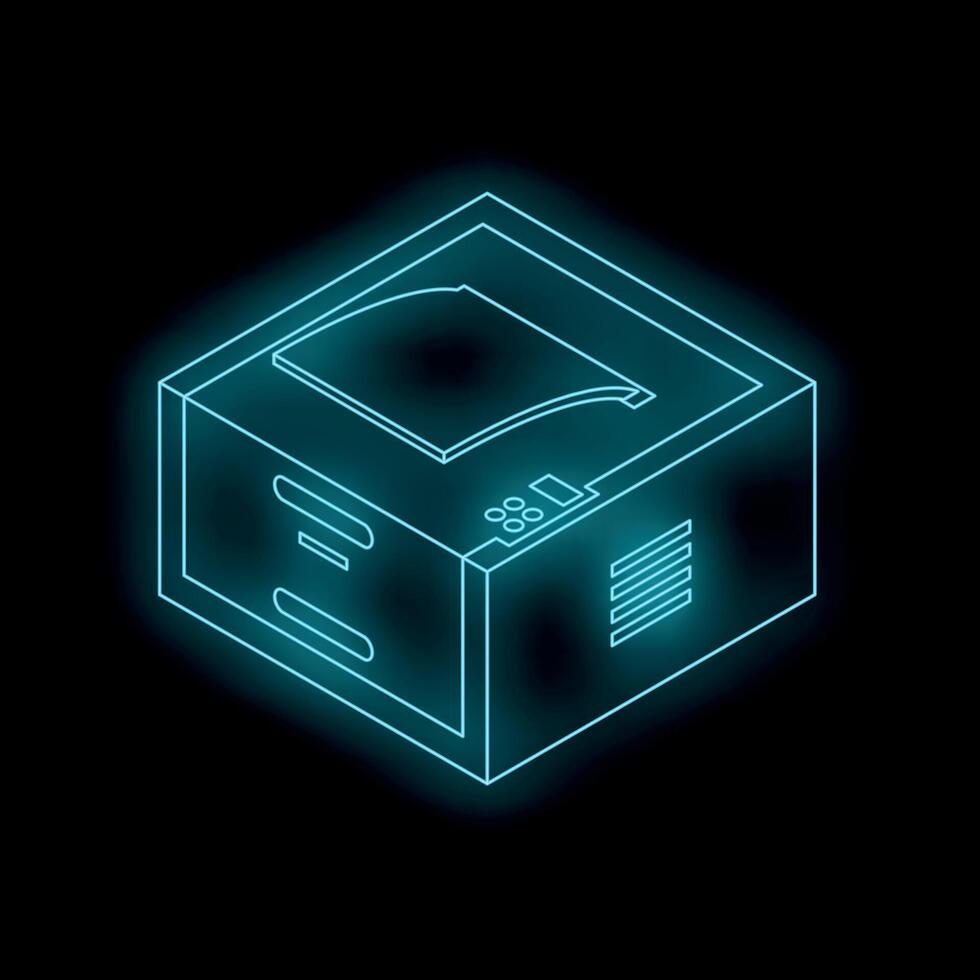 Futuristic neon printer glowing in dark office space vector