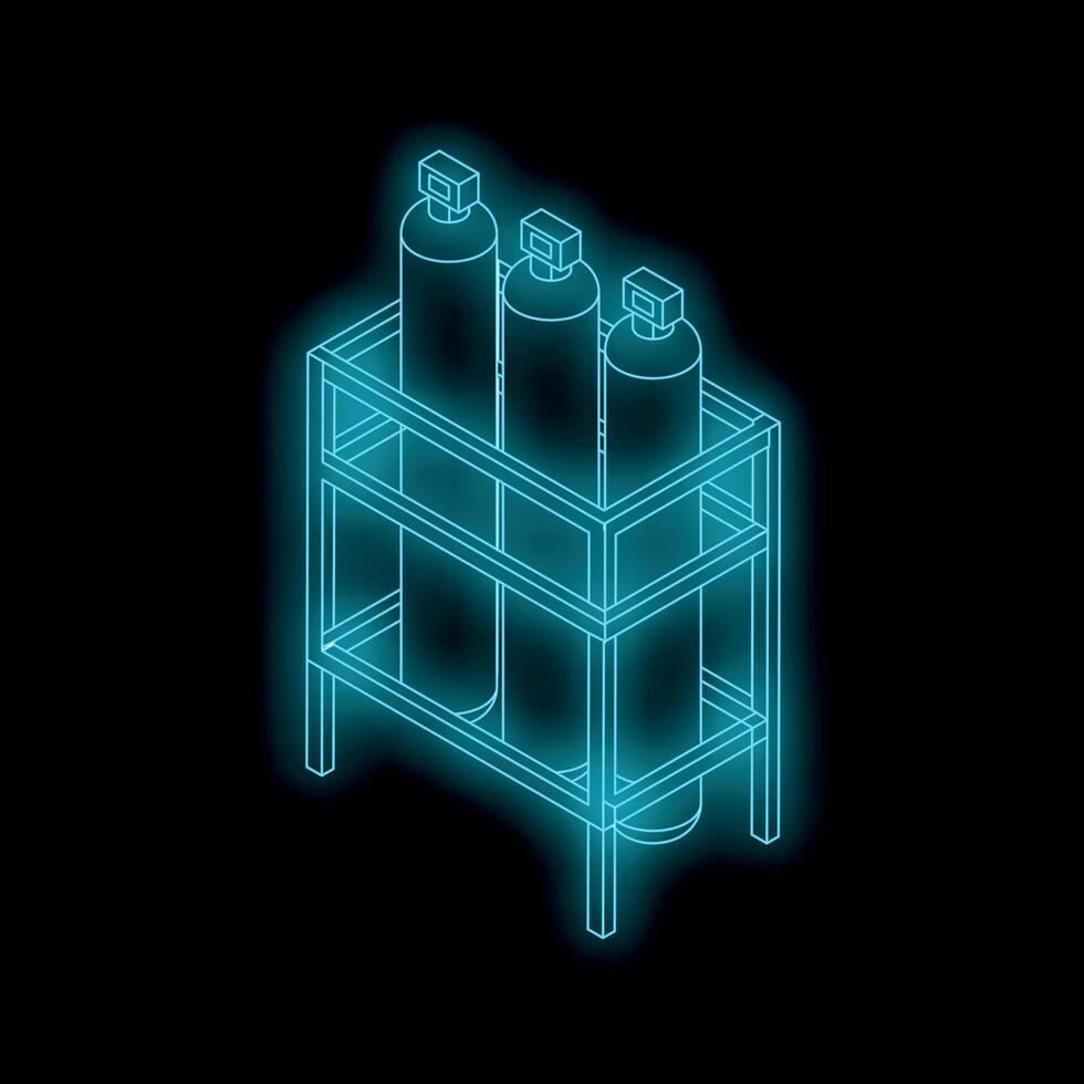 Gas cylinders standing in metal support frame on black background vector