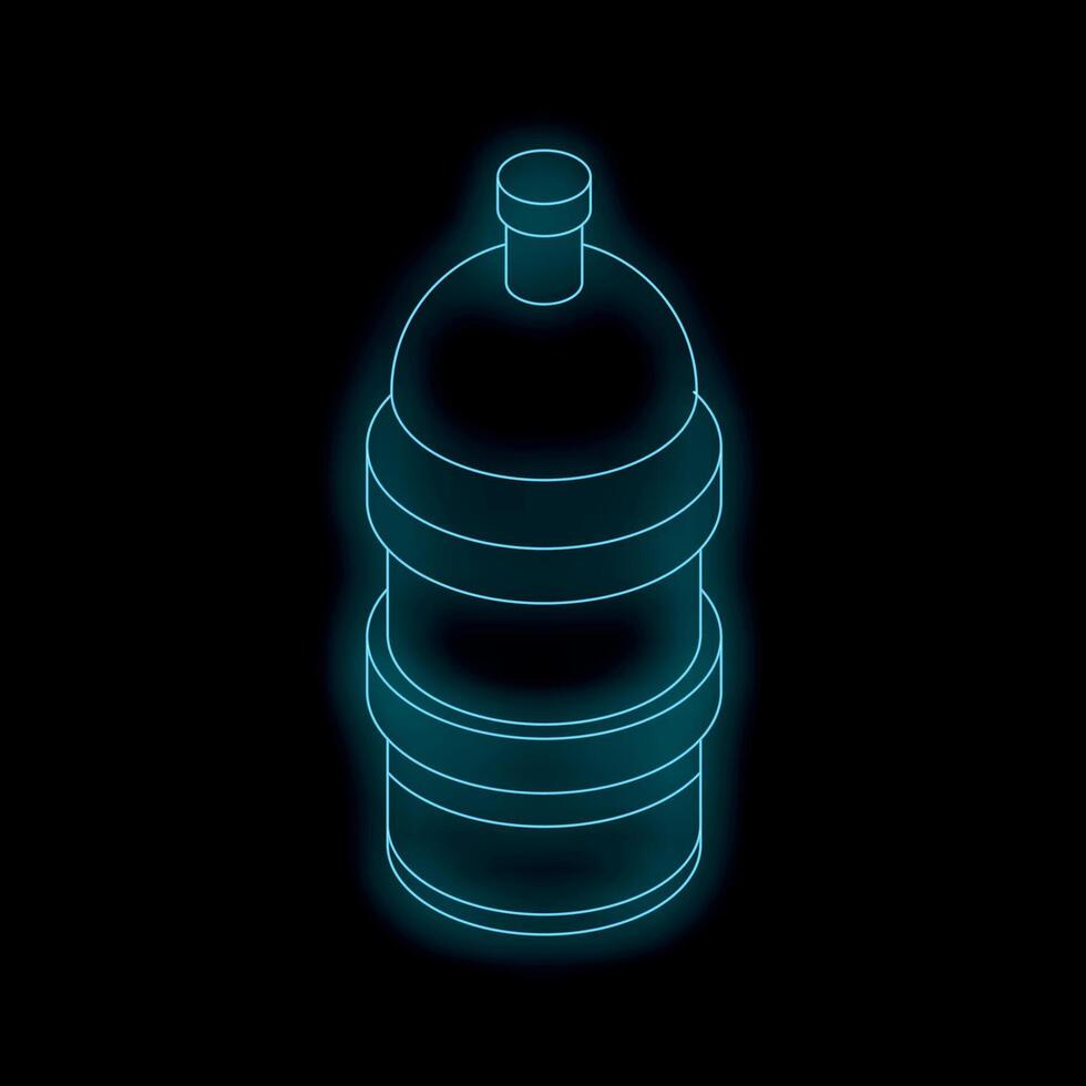Glowing blue neon water bottle on black background vector