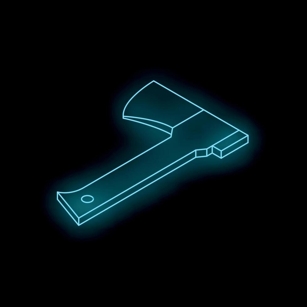 Glowing neon axe isometric projection on dark background vector