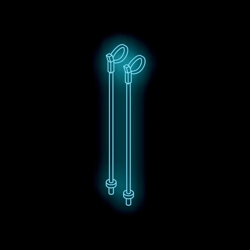 Glowing neon nordic walking poles on black background vector