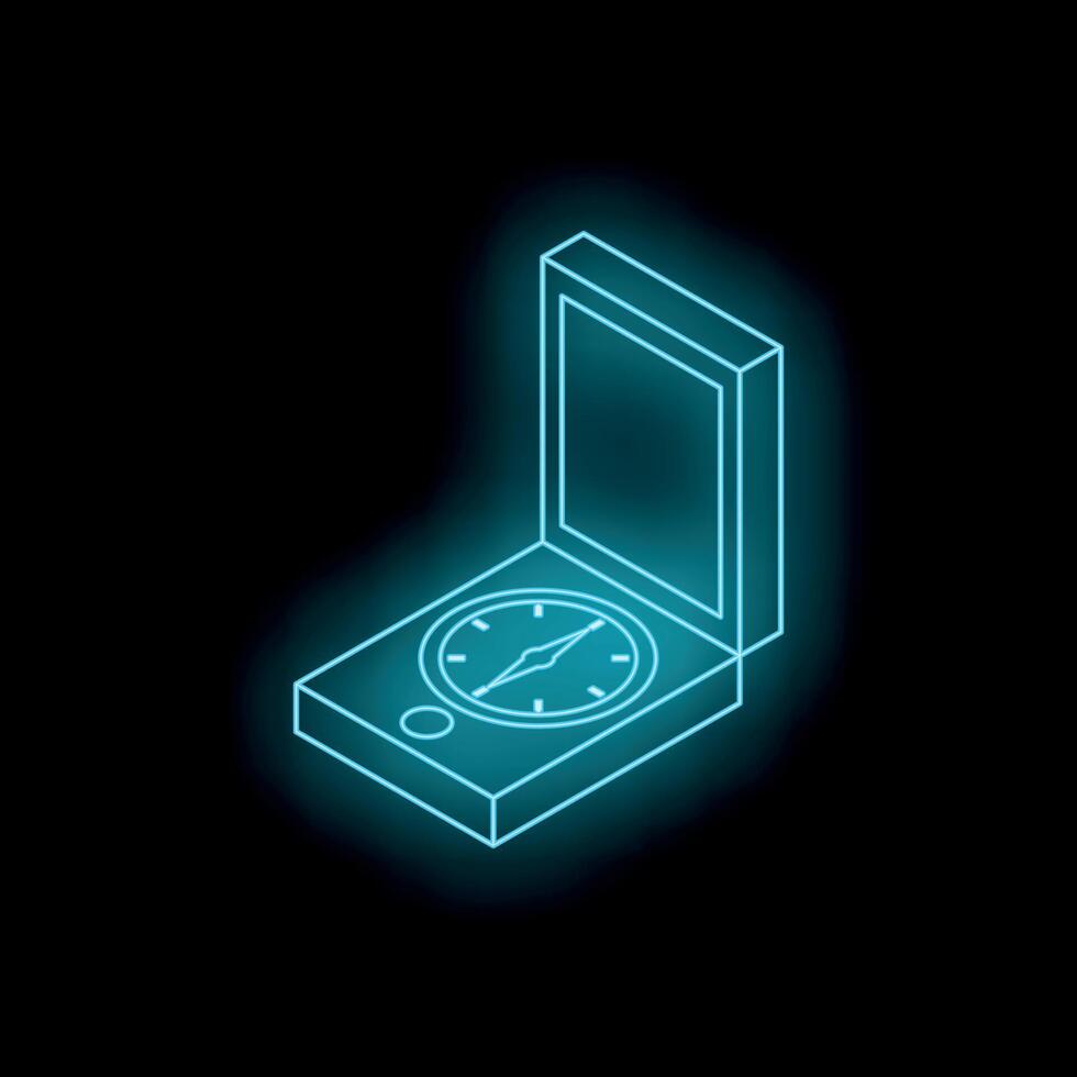 Open compass showing north direction with neon blue light effect vector