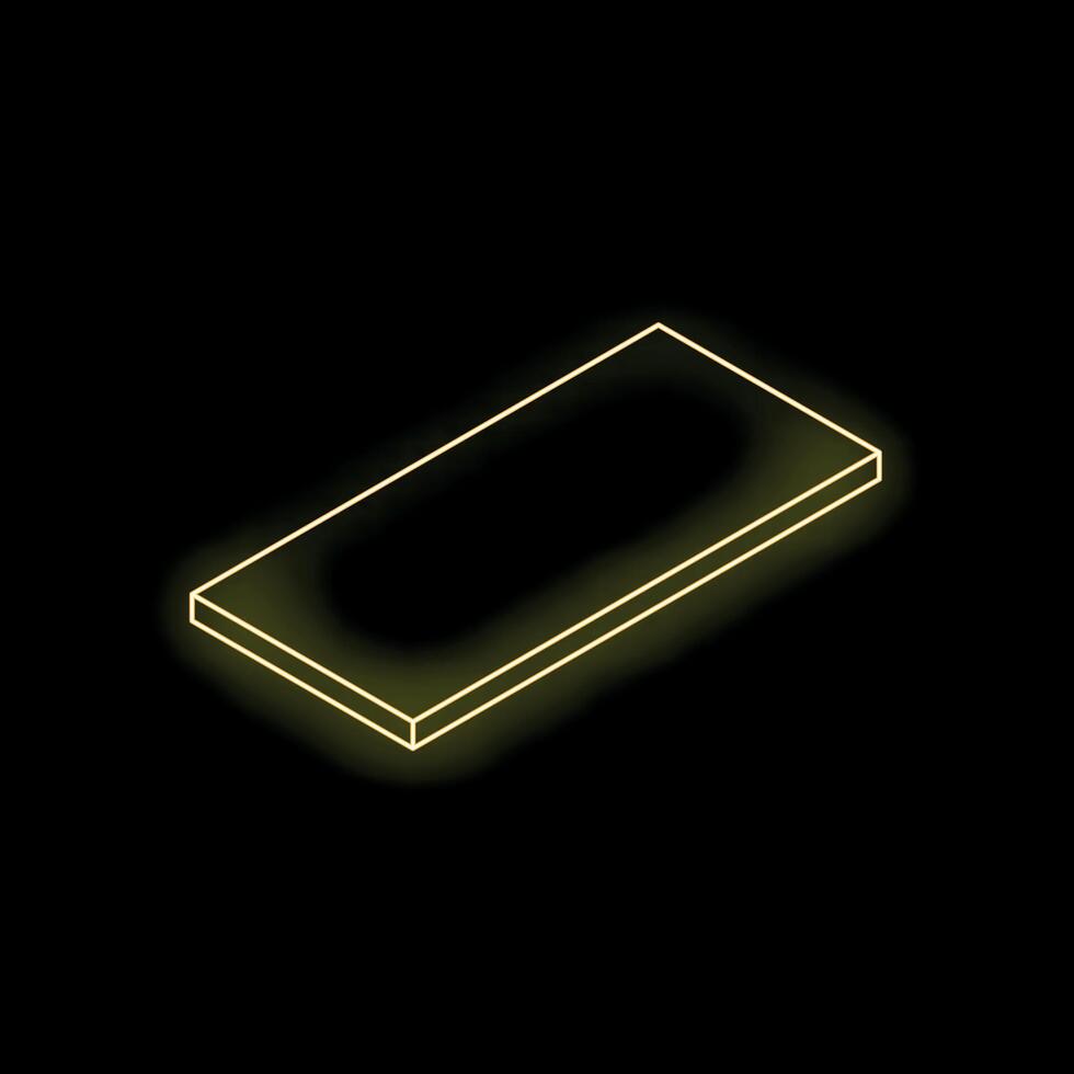 Yellow neon sign showing rectangular shape on black background vector