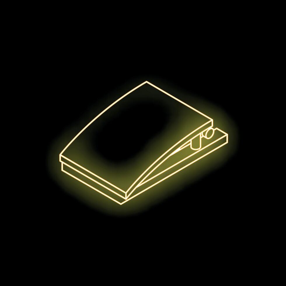 Yellow neon sign of wireless computer mouse on black background vector
