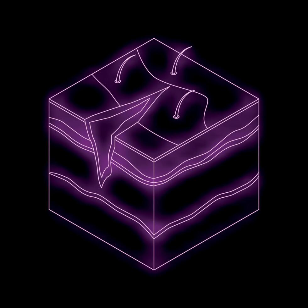 Neon icon showing skin layers with cut on skin vector