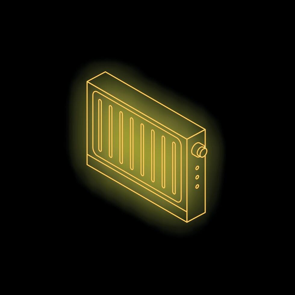 Yellow neon sign of heating radiator on a black background vector