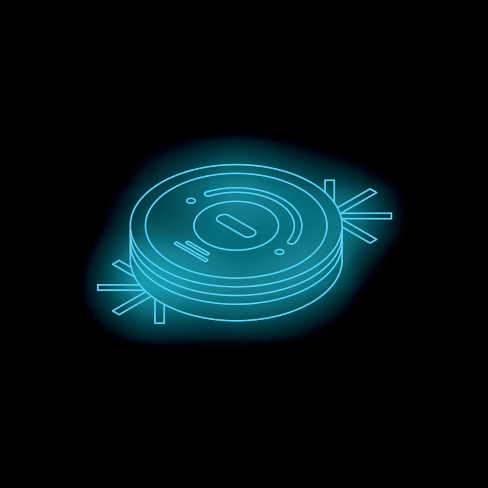 Neon icon of robot vacuum cleaner working on black background vector