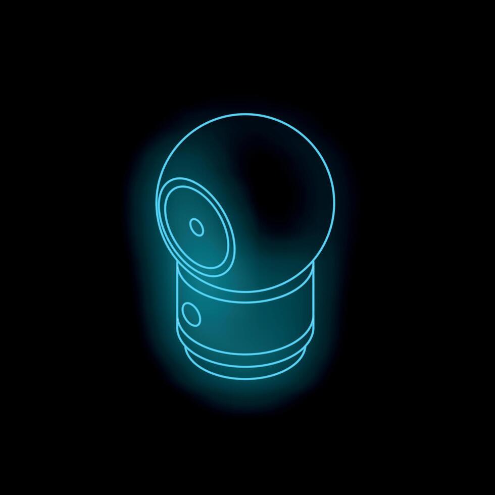 Blue glowing neon icon of a smart speaker recording audio vector