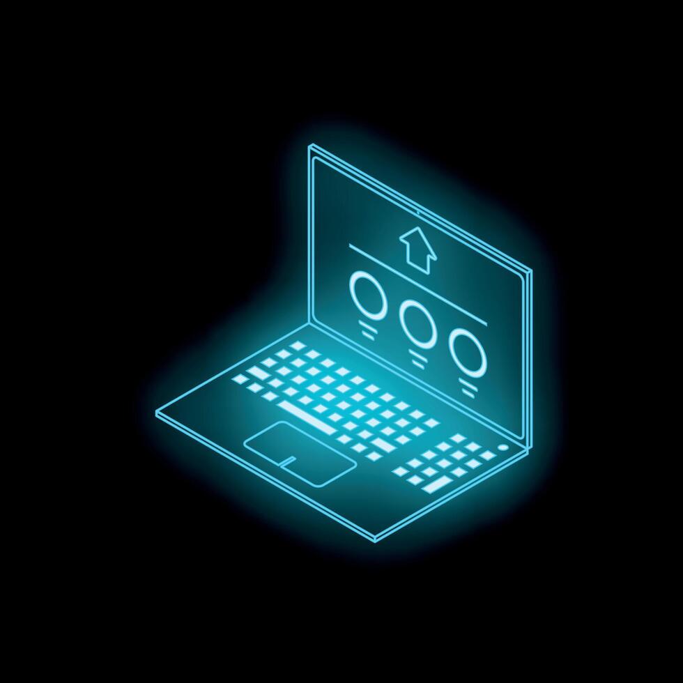 Neon laptop showing smart home automation control system with house icon vector