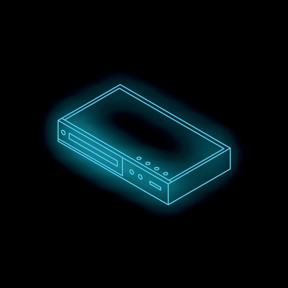 Neon dvd player icon glowing on dark background vector