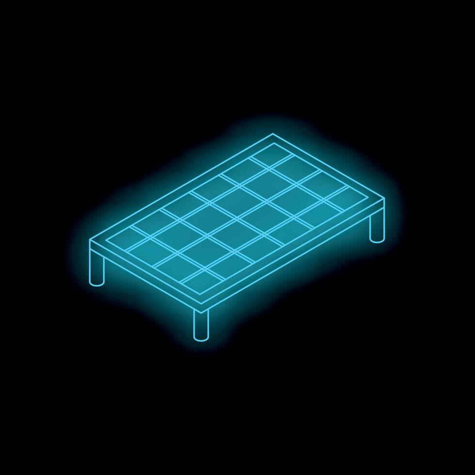 Neon blue coffee table shining on black background vector
