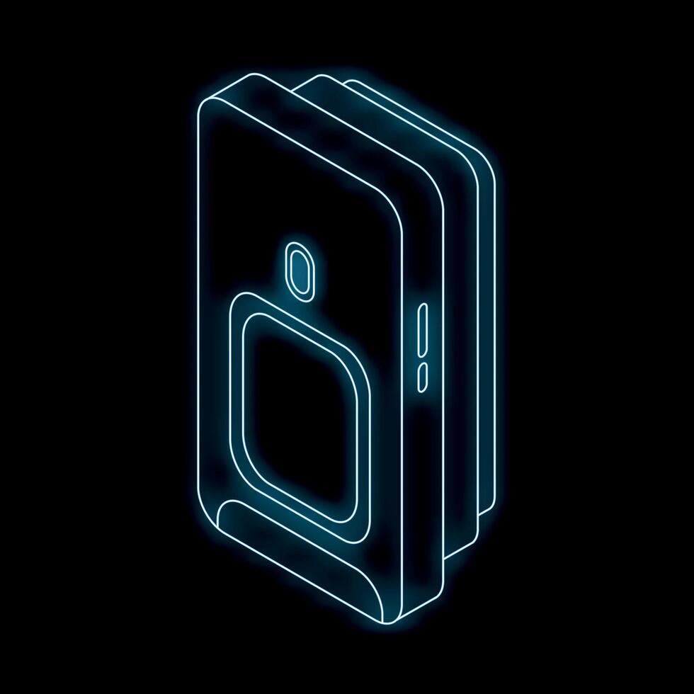 Neon smartphone charging wirelessly on dark background vector