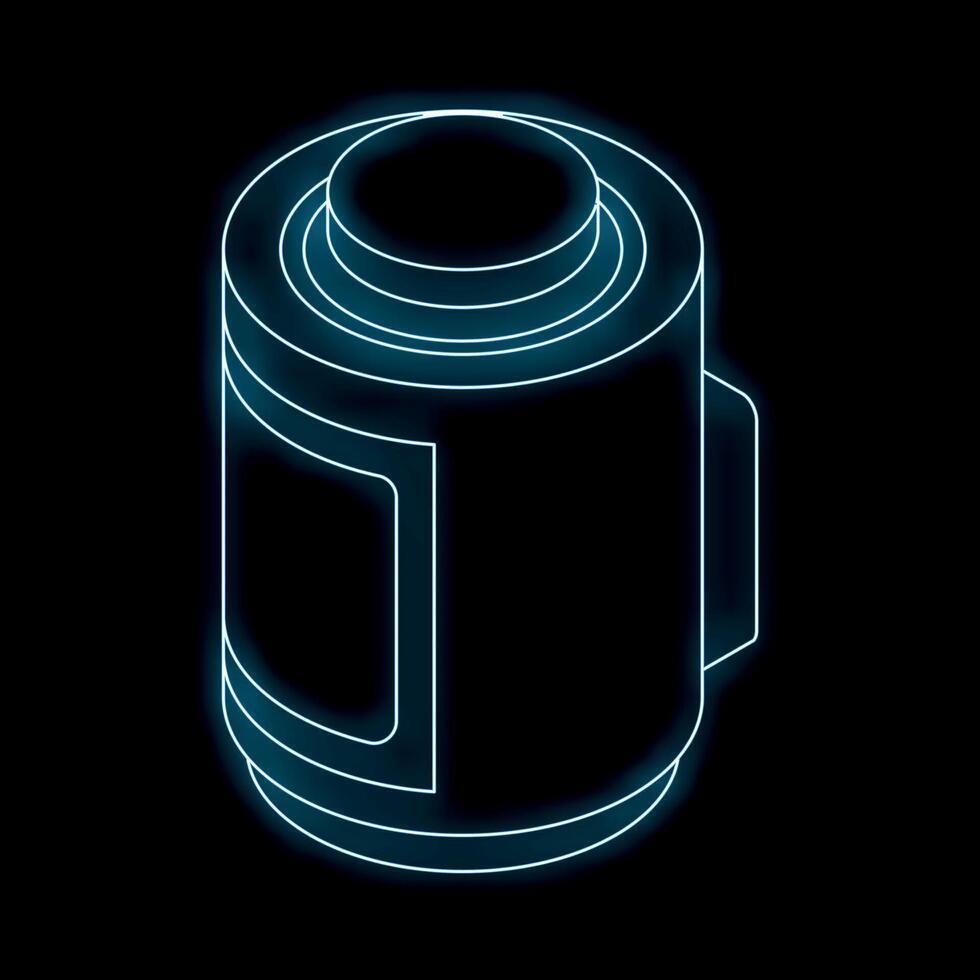 Blue neon style photo film roll icon glowing on black background vector