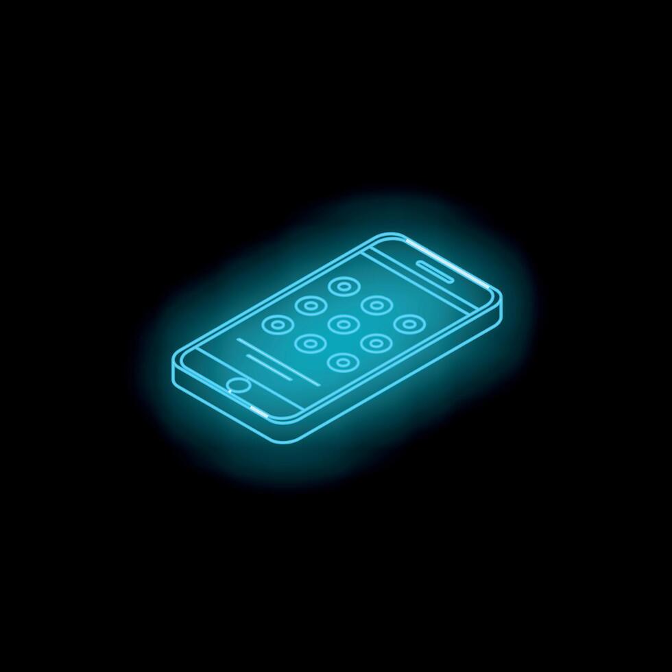 Neon smartphone showing security code on black background vector