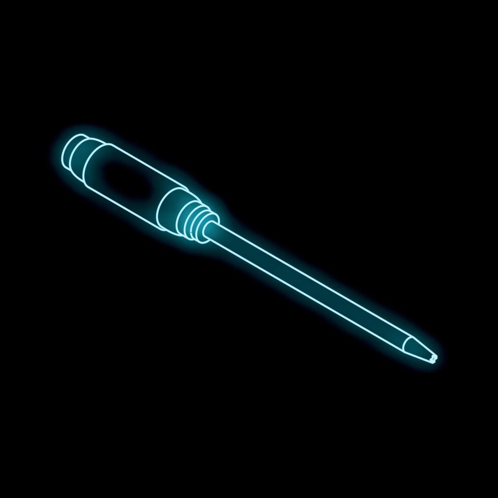 Neon screwdriver tool glowing on black background vector