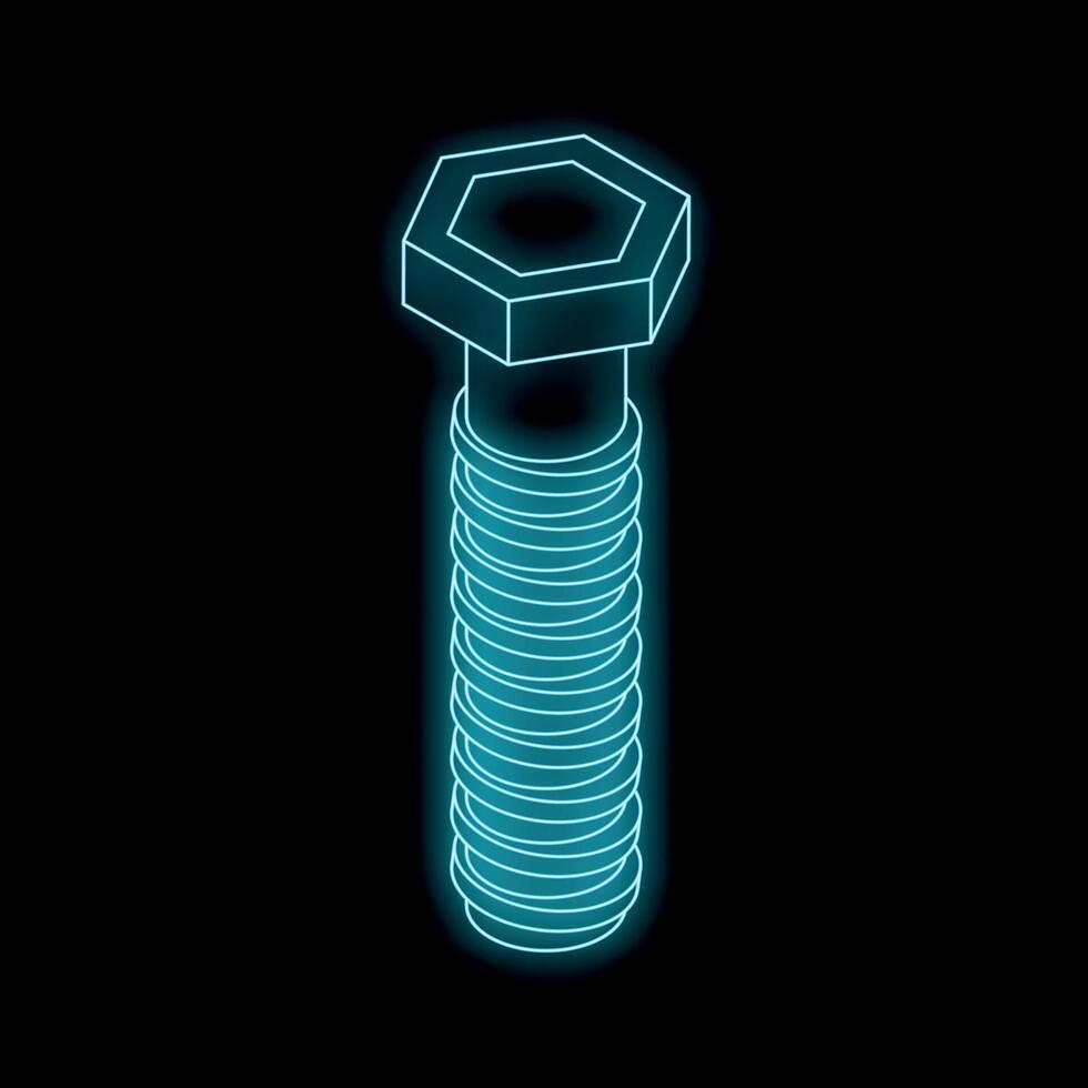 Neon blue screw glowing on black background vector