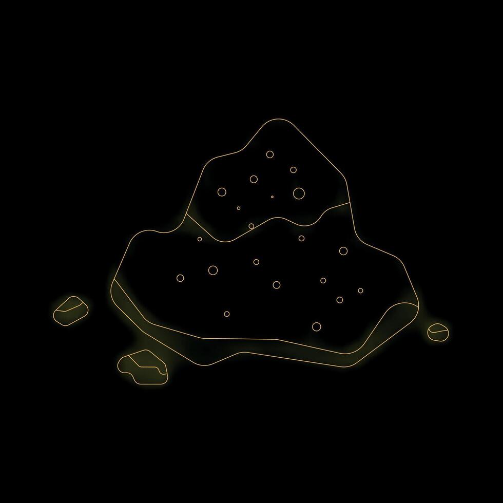 Golden neon style asteroid floating in space with debris vector